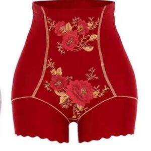 Elegant Red Floral High-Waisted Panties